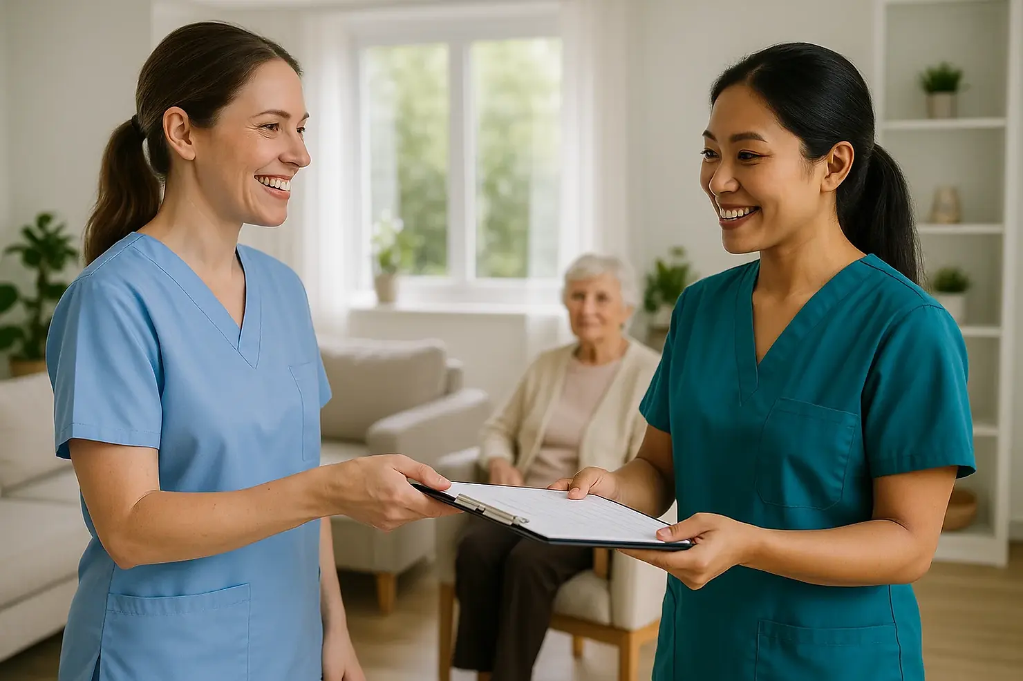 Professional caregiver helping elderly woman with nutritious meal at home in Victoria BC providing dignified feeding assistance and nutrition support
