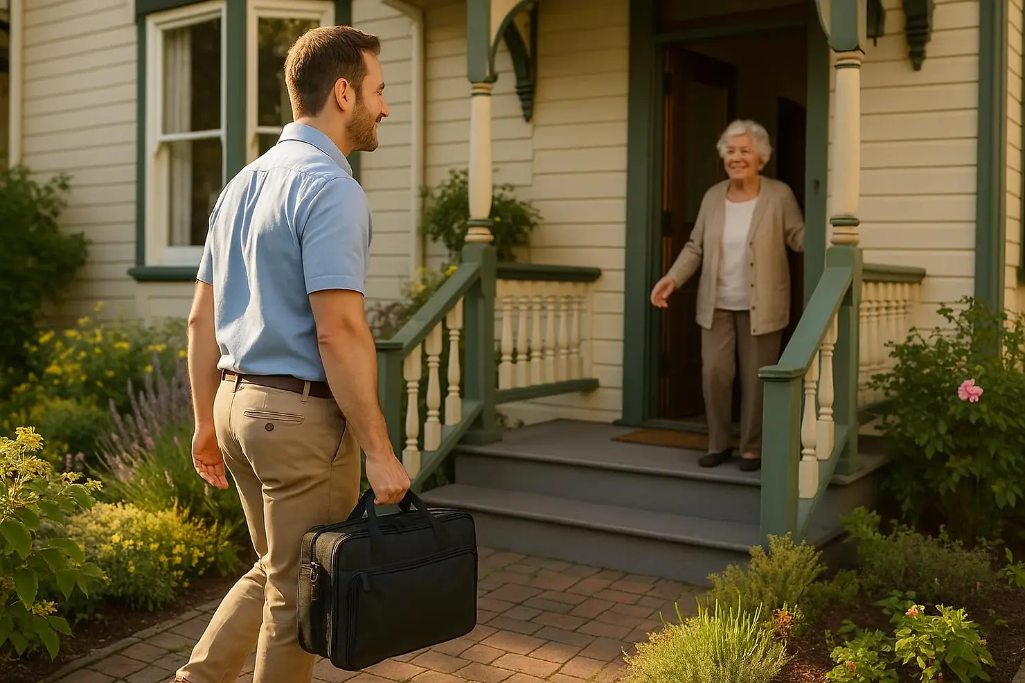 Mobile podiatrist arriving for home visit in Victoria BC with professional equipment