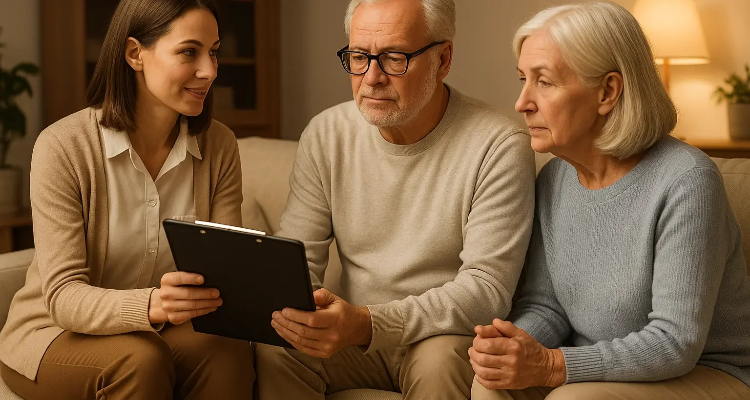 Alzheimer's & Dementia Care Victoria BC 3 Professional caregiver coordinating Alzheimer's care plan with senior couple in Victoria BC home