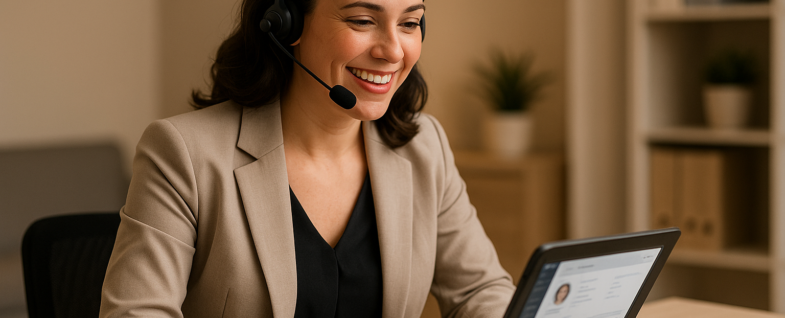 Professional care coordinator making daily wellness check calls to seniors in Victoria BC