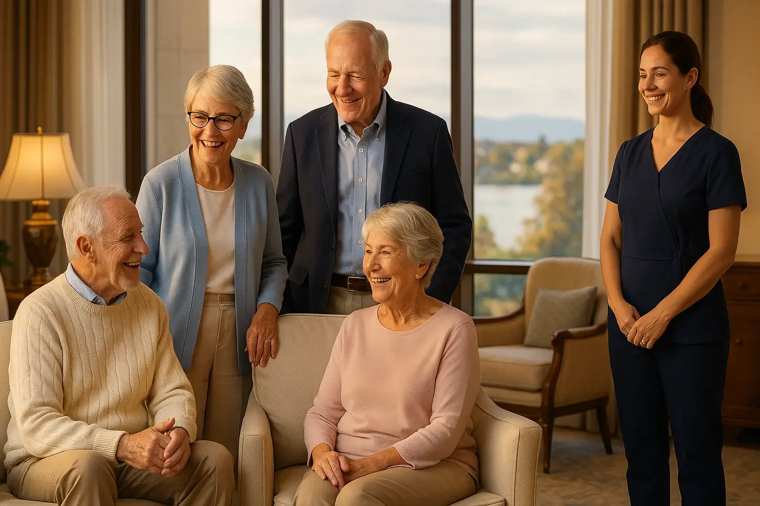 Group of Professional caregiver assisting senior couple at home in Victoria BC - Executive Home Care Services