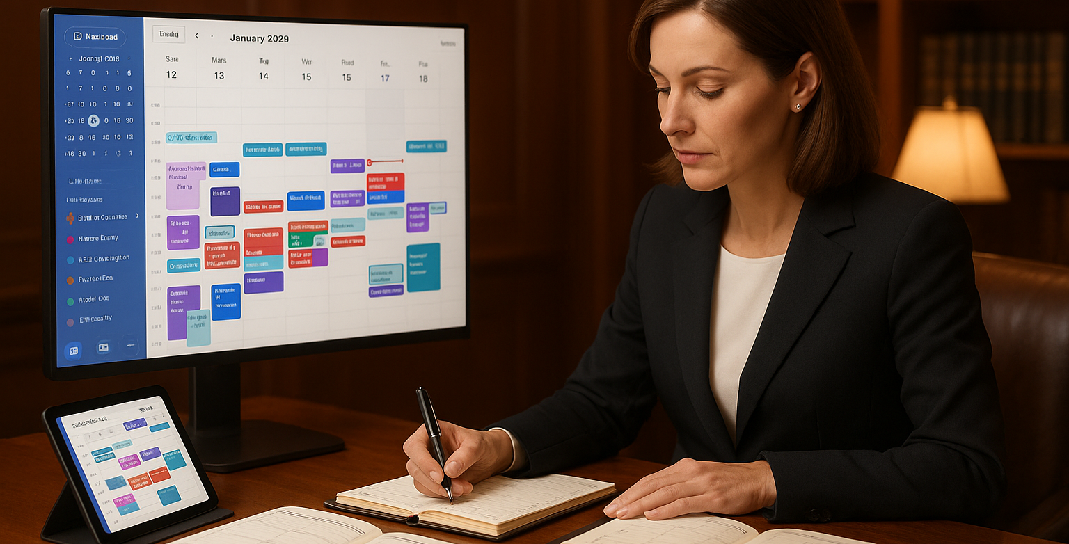 xecutive scheduling assistant organizing appointments and calendars in professional office