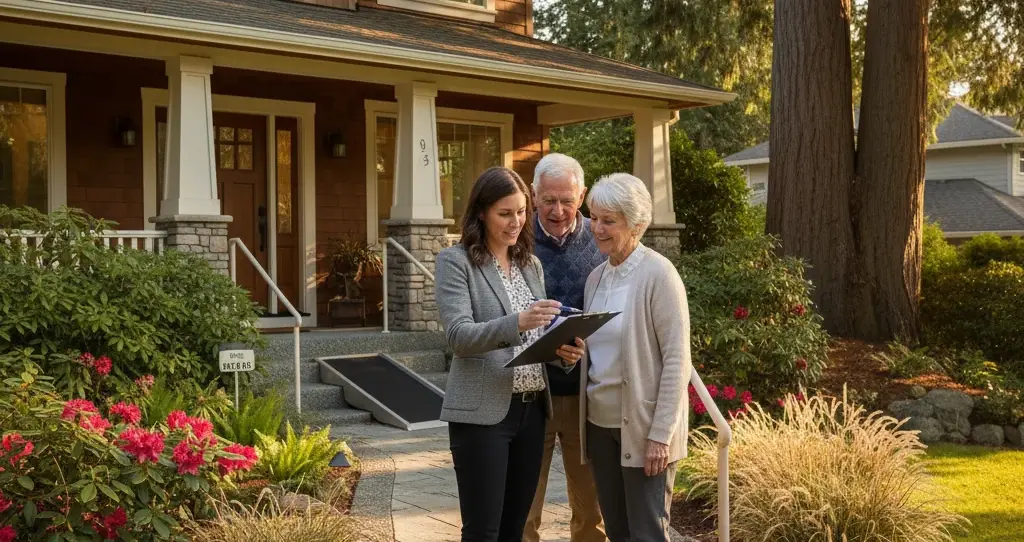 Home and property services Saanich BC - Professional coordinator consulting with seniors about home safety and property management at residential home