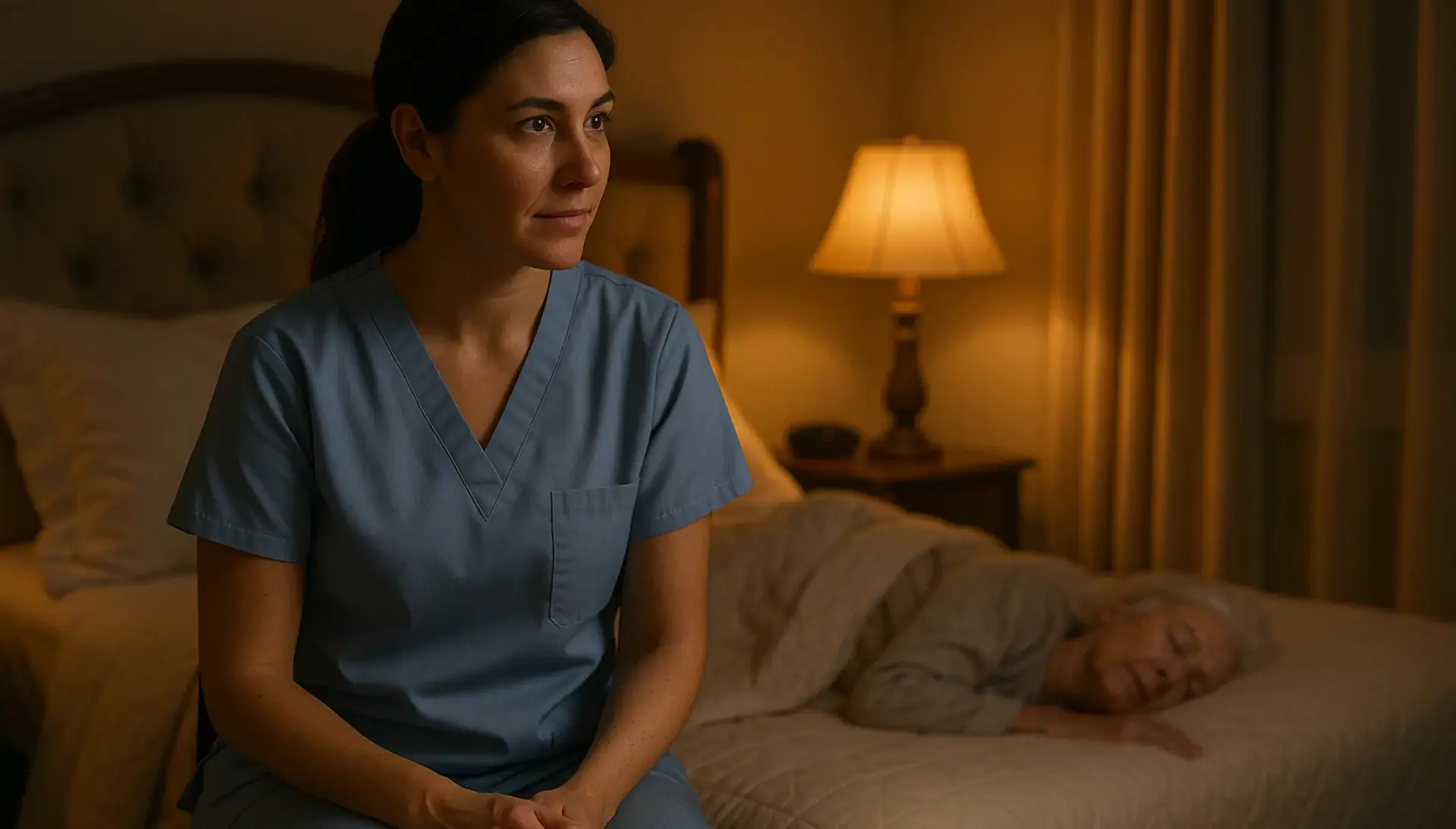 Professional caregiver providing dedicated overnight supervision and 24-hour monitoring for senior safety and comfort in Victoria BC bedroom