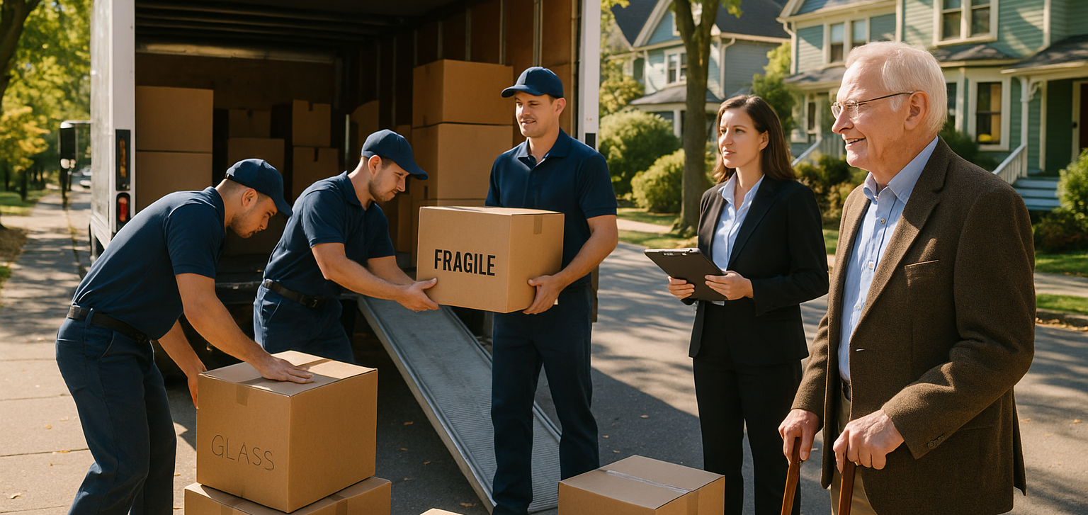 Professional senior moving services Victoria BC - movers and coordinator providing careful relocation assistance to elderly gentleman