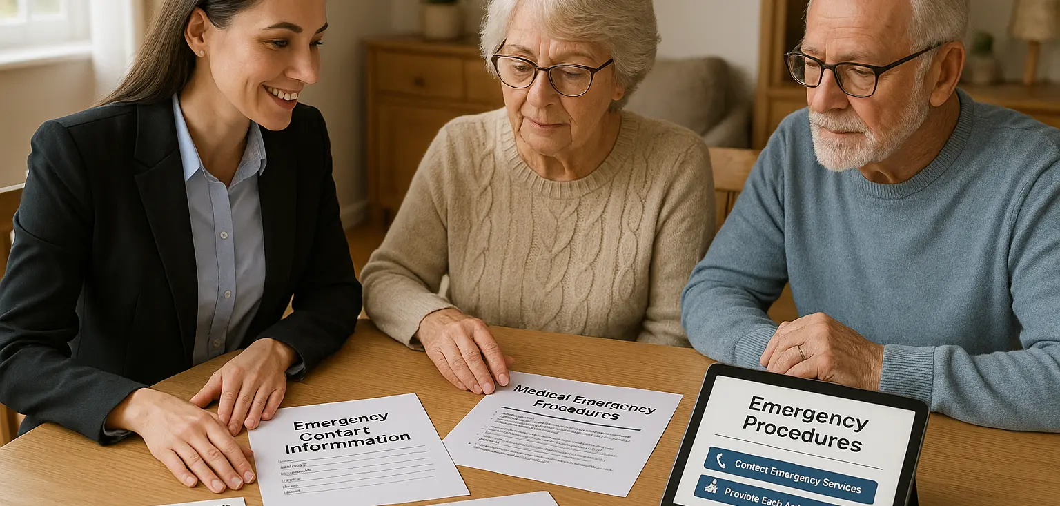 Home safety modifications planning Victoria BC - coordinator reviewing accessibility improvements and grab bar installation with senior client