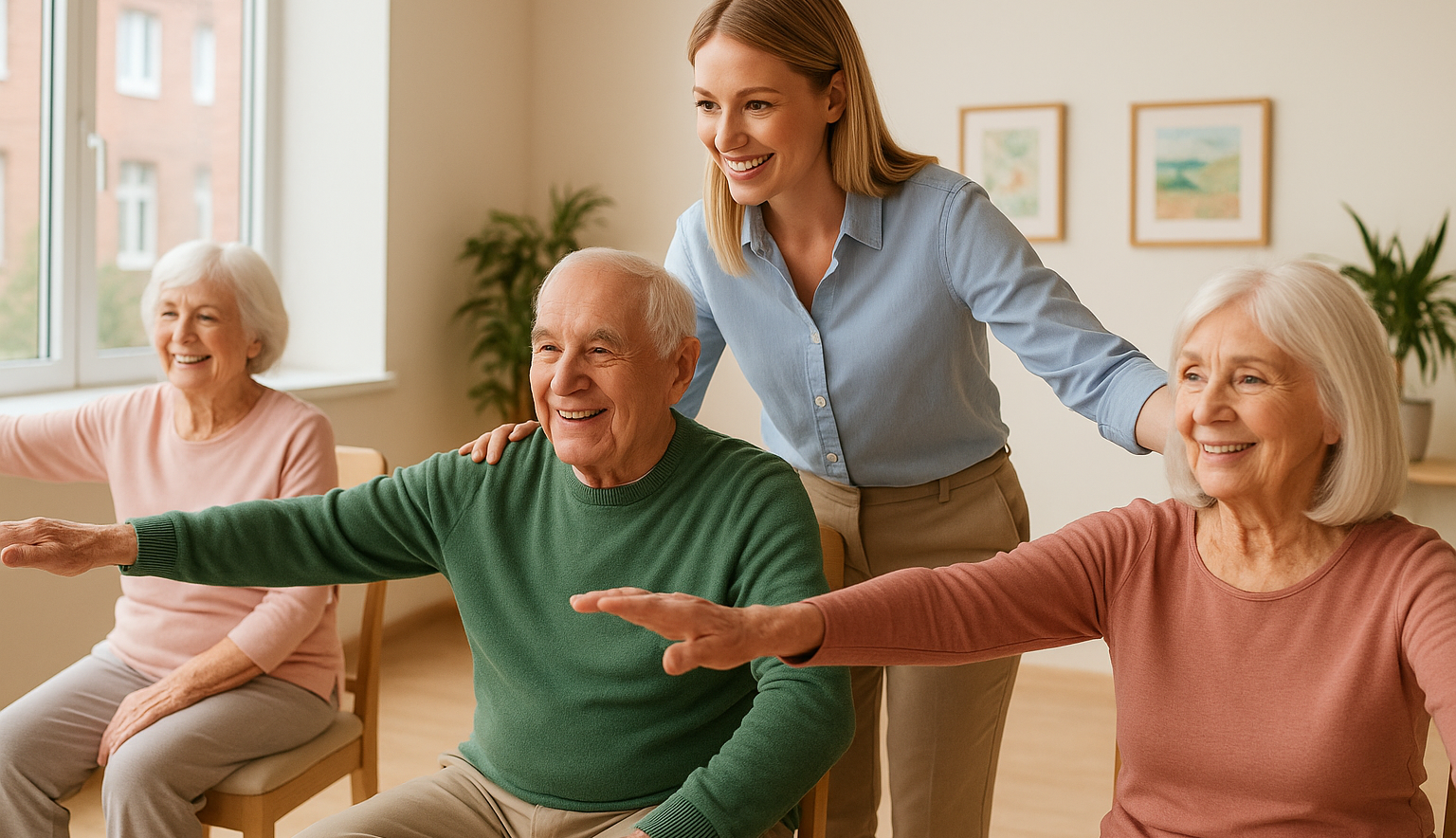seniors participating in recreational wellness activity with professional coordinator support in Victoria BC