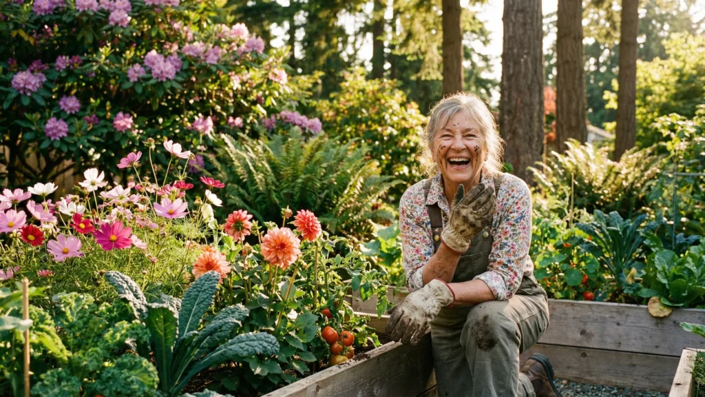 senior woman gardening independently aging in place victoria bc
