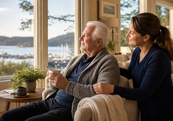 Mill Bay senior home care near coastal views and marina areas